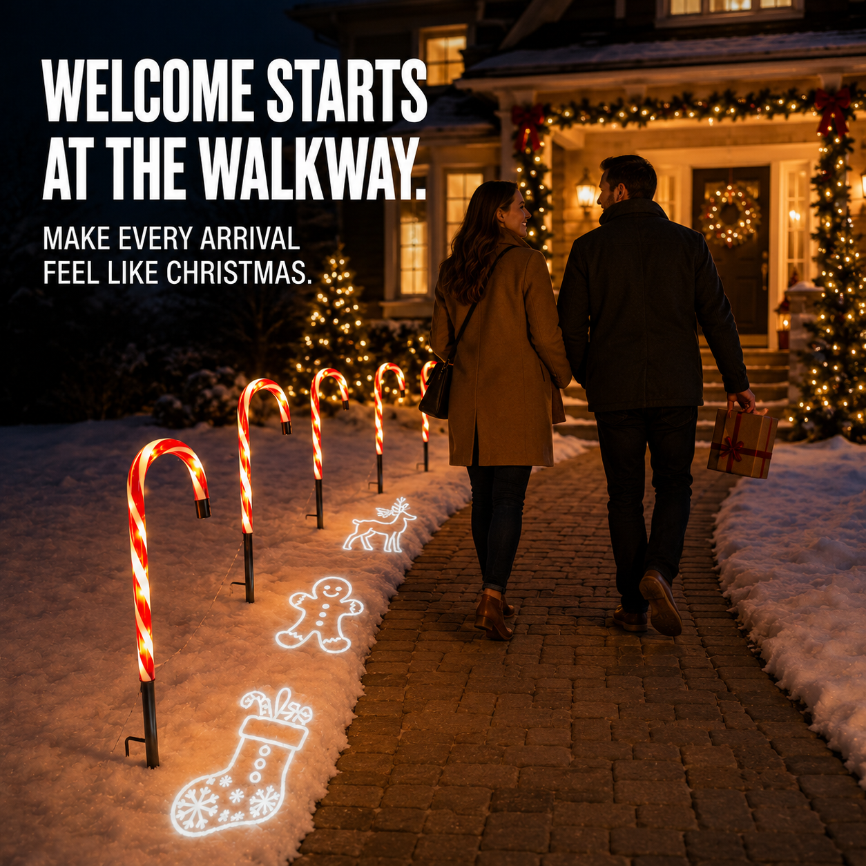 🎄Solar Candy Cane Projector Pathway Lights – Light the Way to Christmas