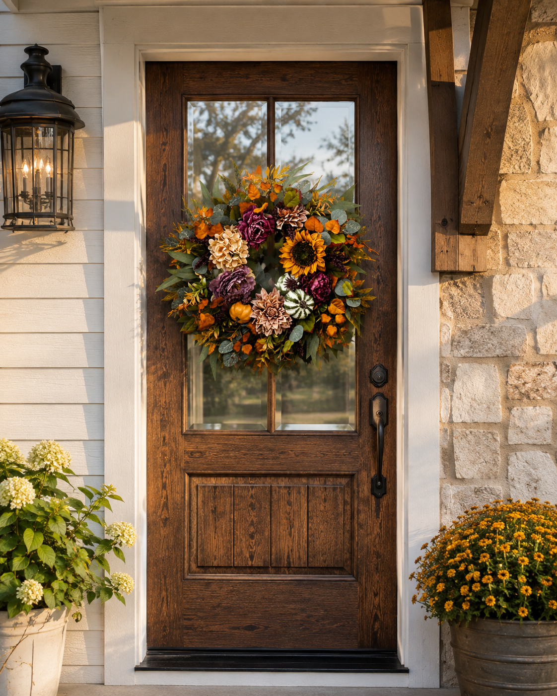 24'' Round Rustic Fall Thanksgiving Wreath for the Front Door