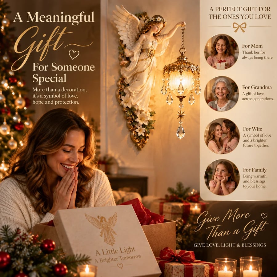 ✨ Guardian Angel Crystal Light – Warm Golden Decorative Angel Lamp