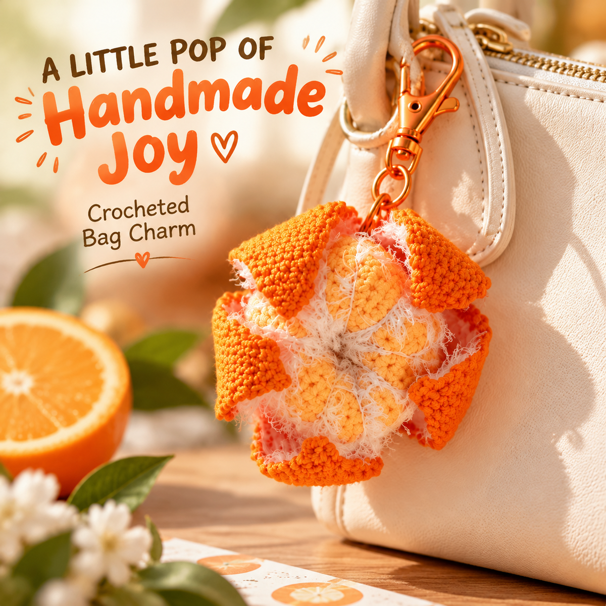 🍊 Crochet Orange Bag Charm – Cute Citrus Accessory for Bags, Backpacks & Keys ✨🎁