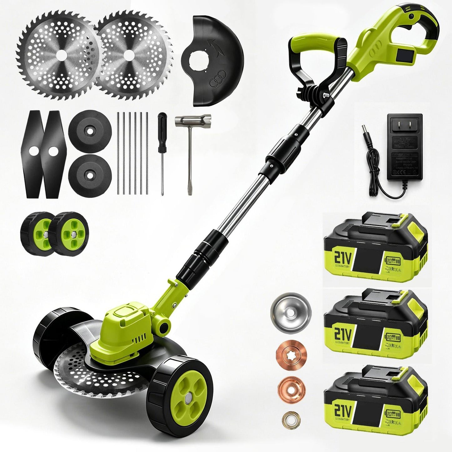 3-in-1 Cordless Lawn Mower with 2×21V Batteries, German Quality Lightweight Grass Trimmer & Edger for Small to Medium Gardens