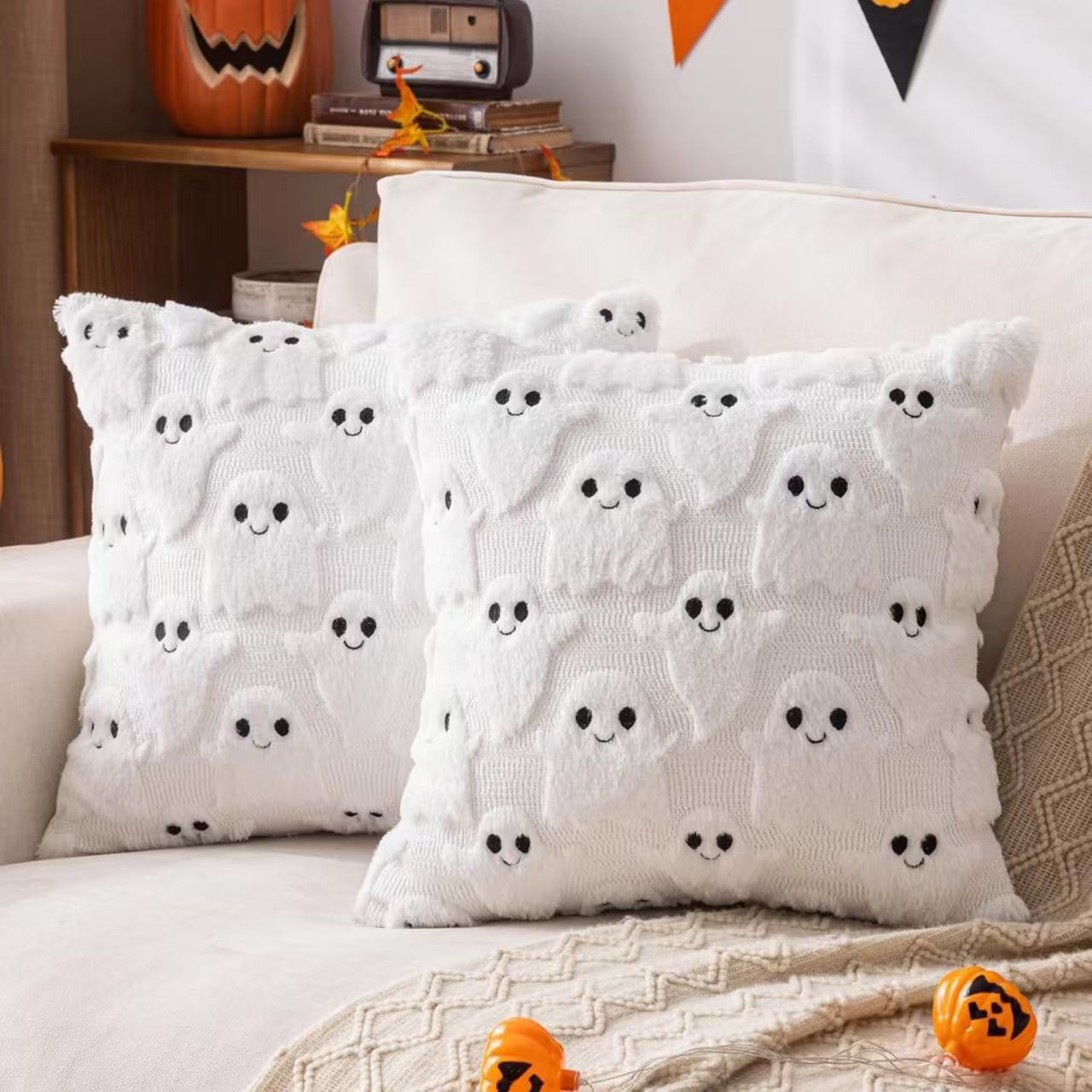 Embroidered Pumpkin Pillow Cover – Cozy Halloween Decor