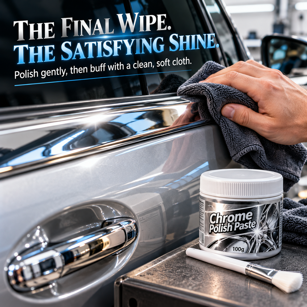 ✨ Chrome Polish Paste – 100g Metal & Chrome Polishing Paste with Application Brush for a Brilliant Mirror-Like Finish
