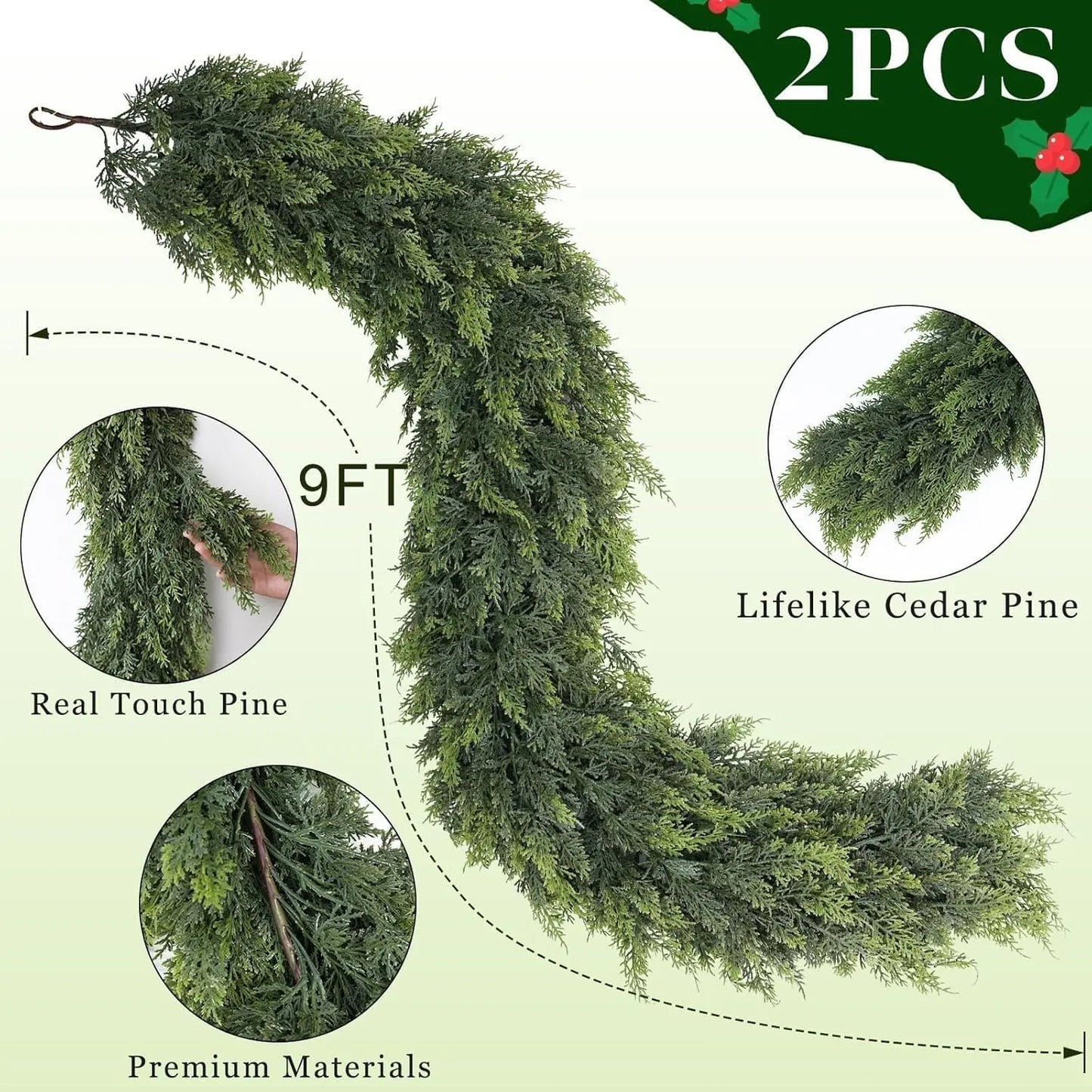 ๐ CHRISTMAS FAVORITE | Artificial Cedar Garland 2-Pack โ 6 FT Faux Greenery for Mantels, Tables, Stairs & Walls