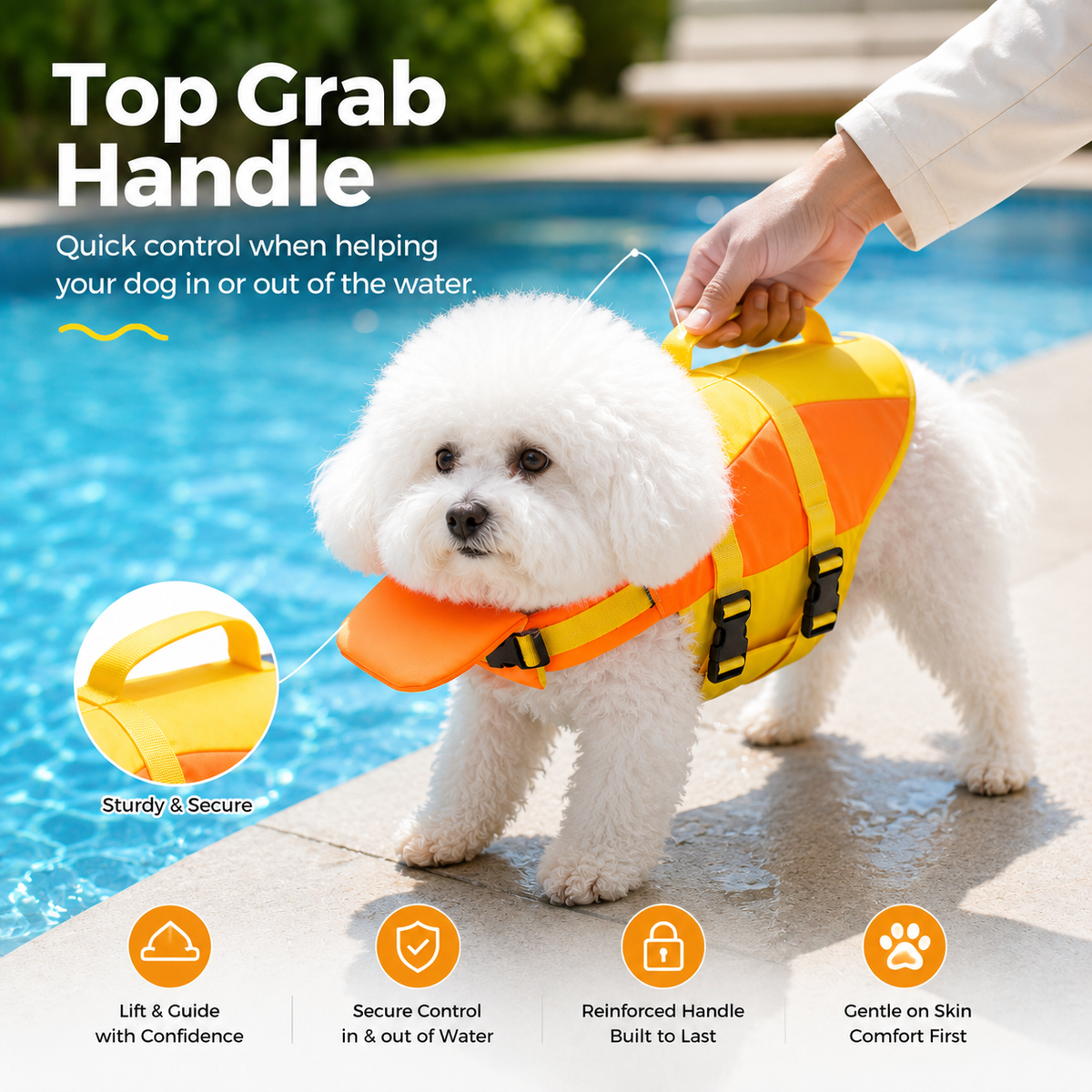 🐶 Adjustable Dog Life Jacket – Chin Float, Rescue Handle & Secure Swim Vest