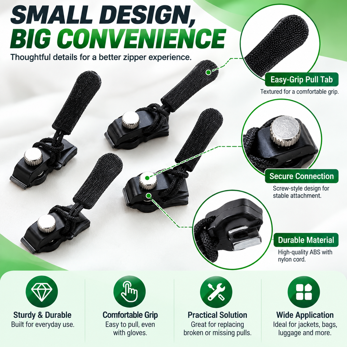 🔧 Zipper Pull Replacement Kit – Fix Broken Zipper Tabs in Minutes ✨