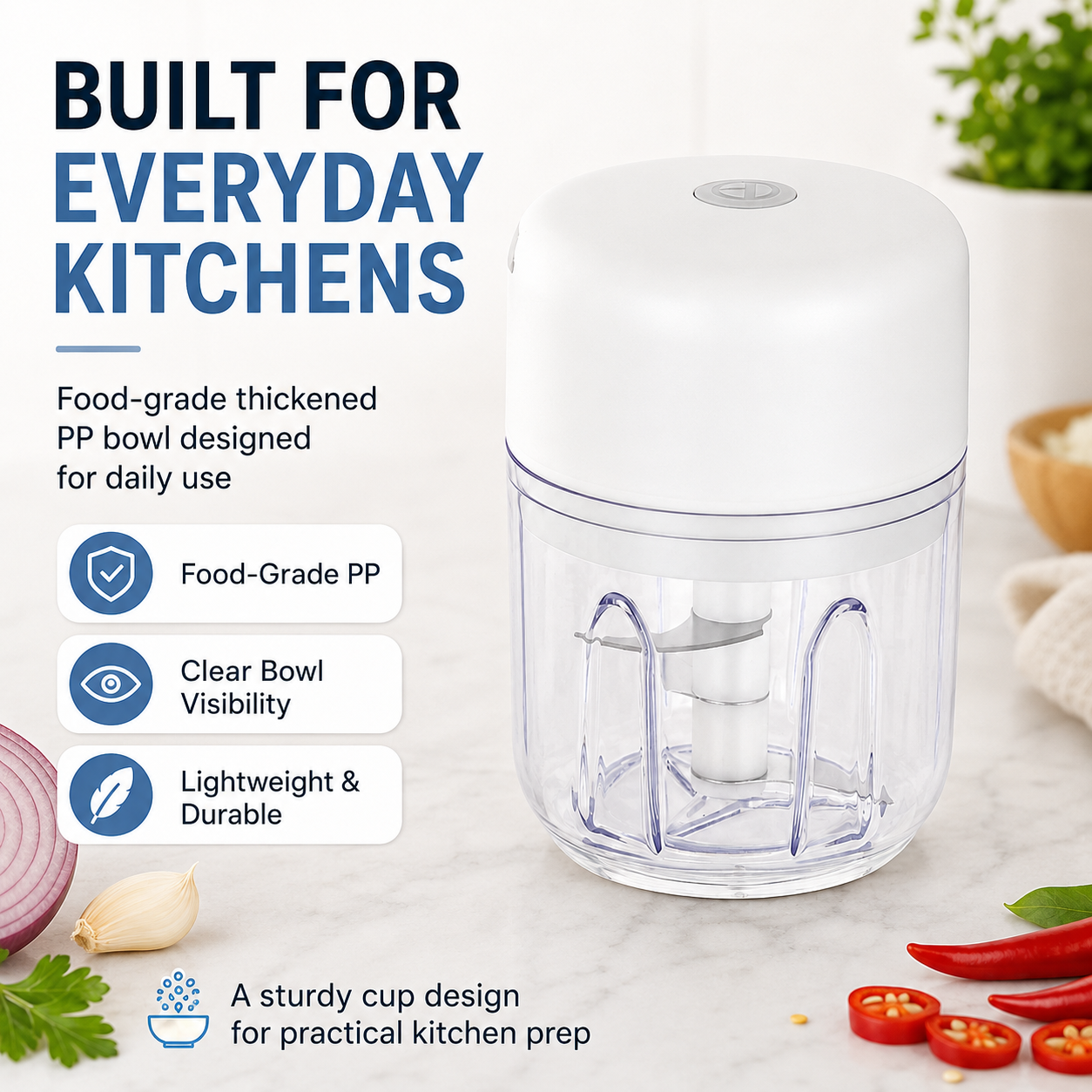 ⚡ 250ml Mini Electric Food Chopper 3-Blade One-Touch Garlic & Veggie Cutter