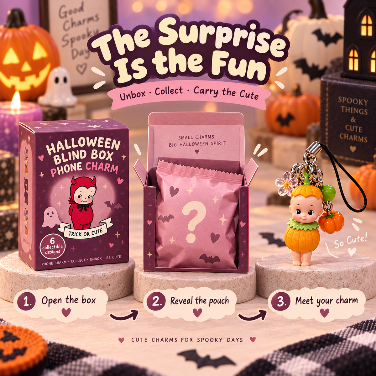 🎃 Halloween Mystery Blind Box Phone Charm – 1 of 6 Spooky-Cute Collectible Designs