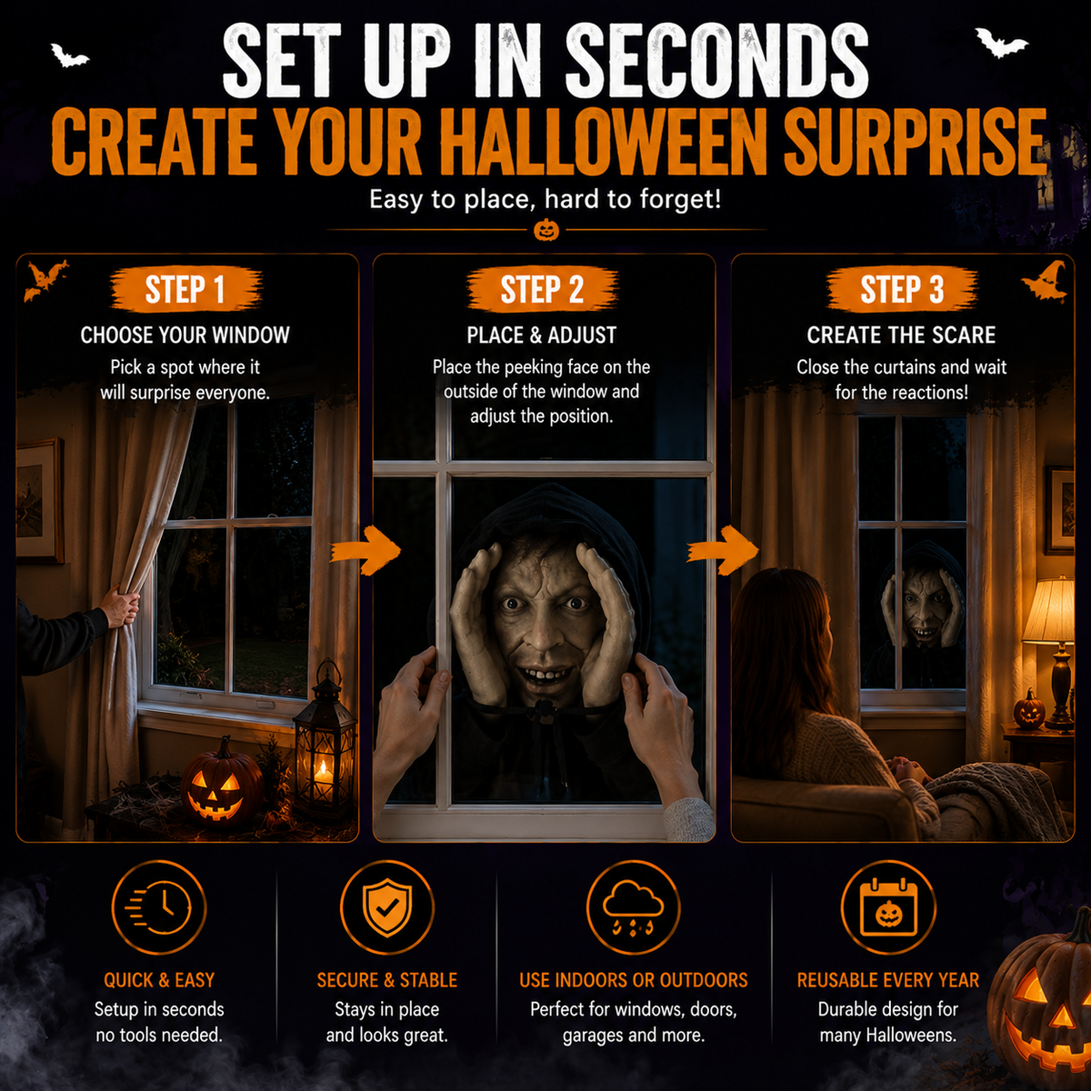 ๐ Halloween Peeking Creepy Face Window Decoration