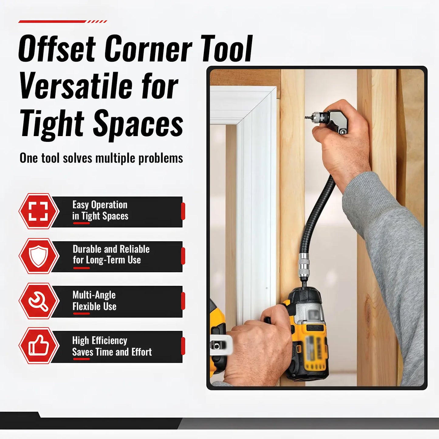 ⚙️Flexible Drill Extension with 90° Right-Angle Head & Support Handle