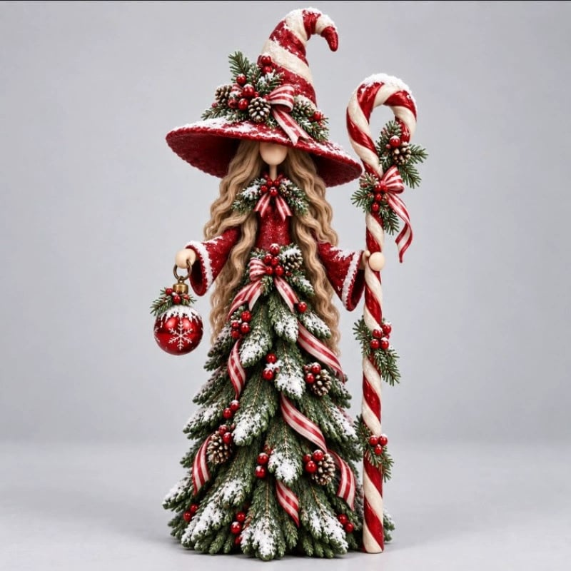 Christmas decorative figure in the shape of a Christmas tree – Santa Claus, snowman & Christmas witch with festive details
