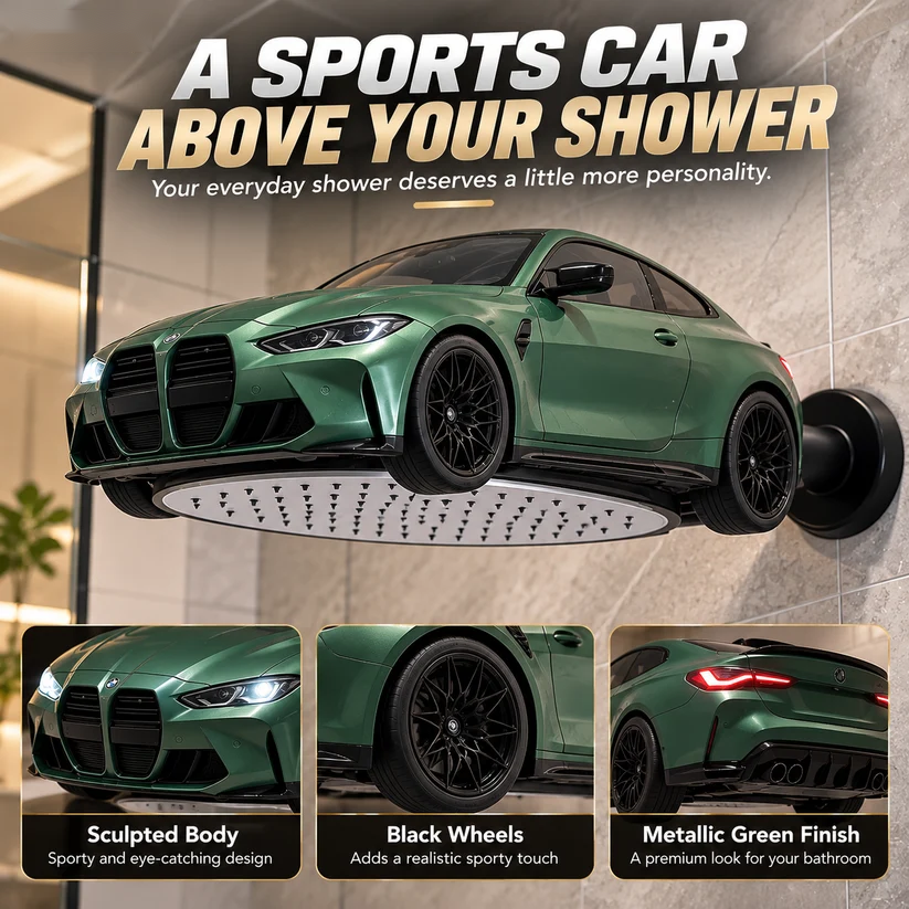 🏎️🚿 AutoRain – Sports Car-Shaped LED Rainfall Shower Head
