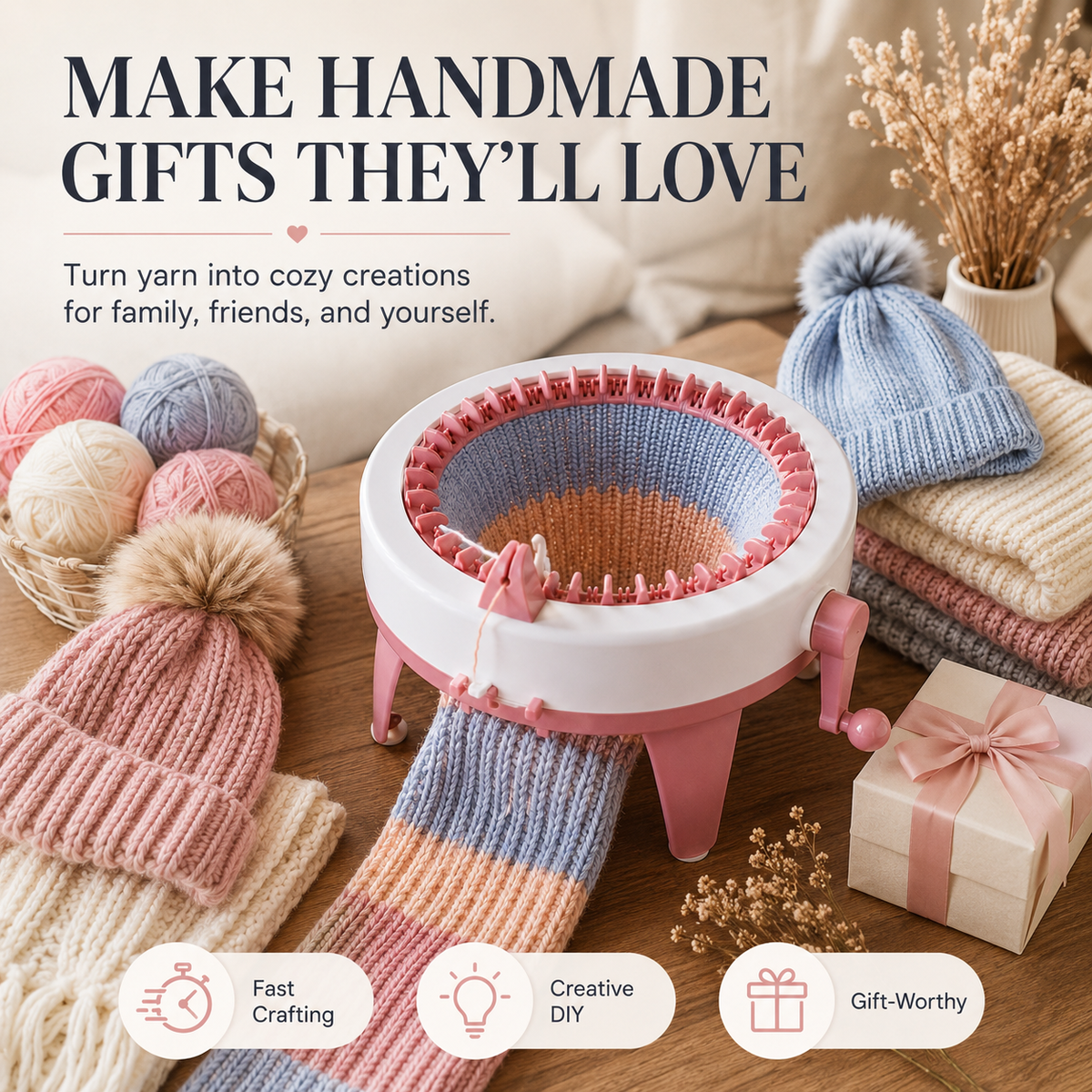 🧶 Hand-Crank Circular Knitting Machine – 40/48-Needle DIY Loom for Hats & Scarves
