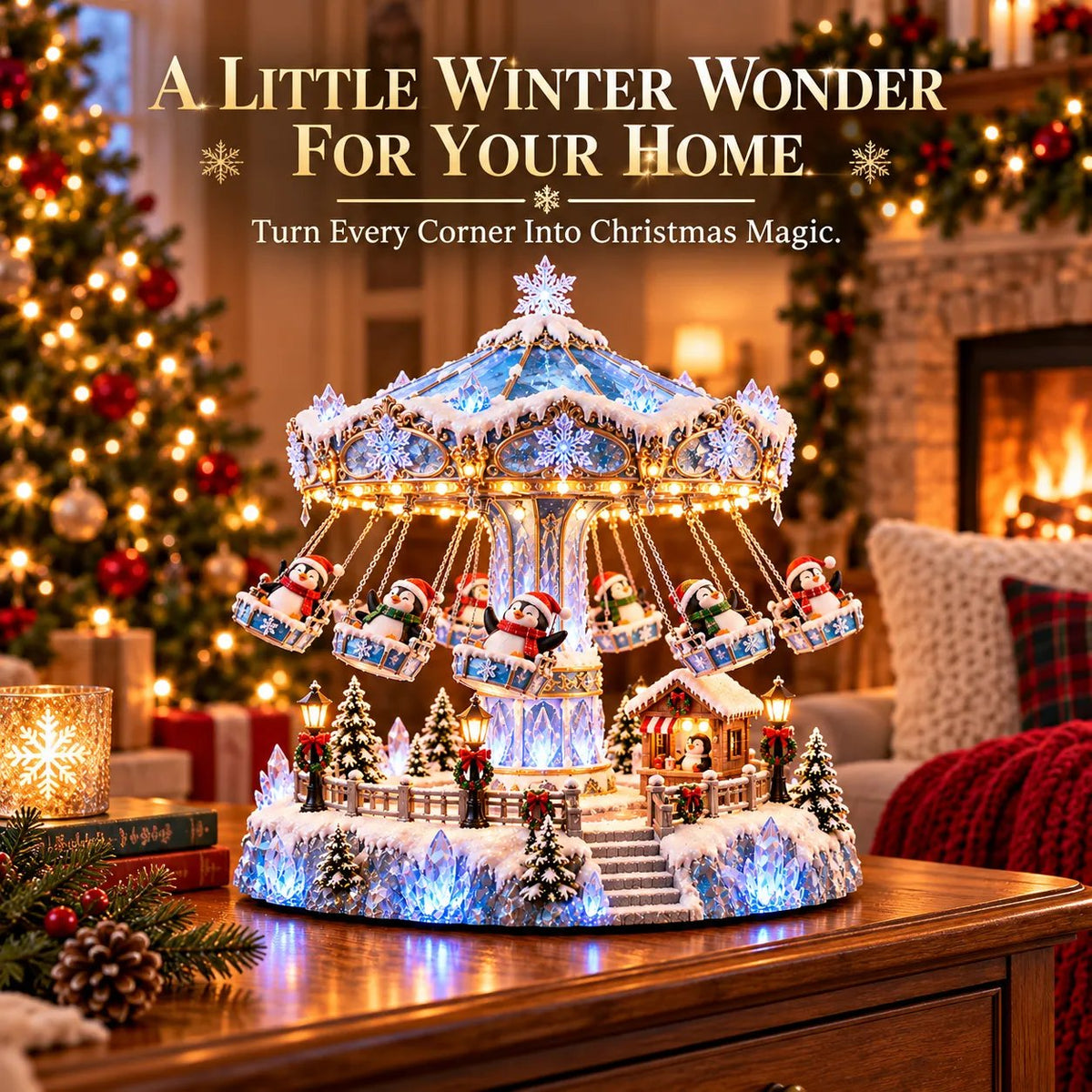 🐧 Rotating Penguin Christmas Swing Carousel – Light-Up Winter Carnival Decoration