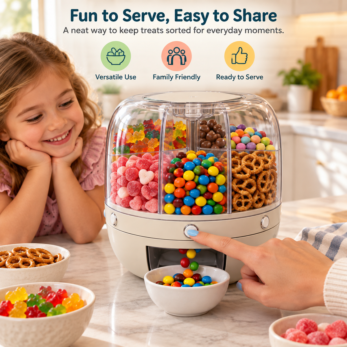 🌾 6-Compartment Rotating Dry Food Dispenser – Pantry Organizer for Rice, Beans, Grains & Treats