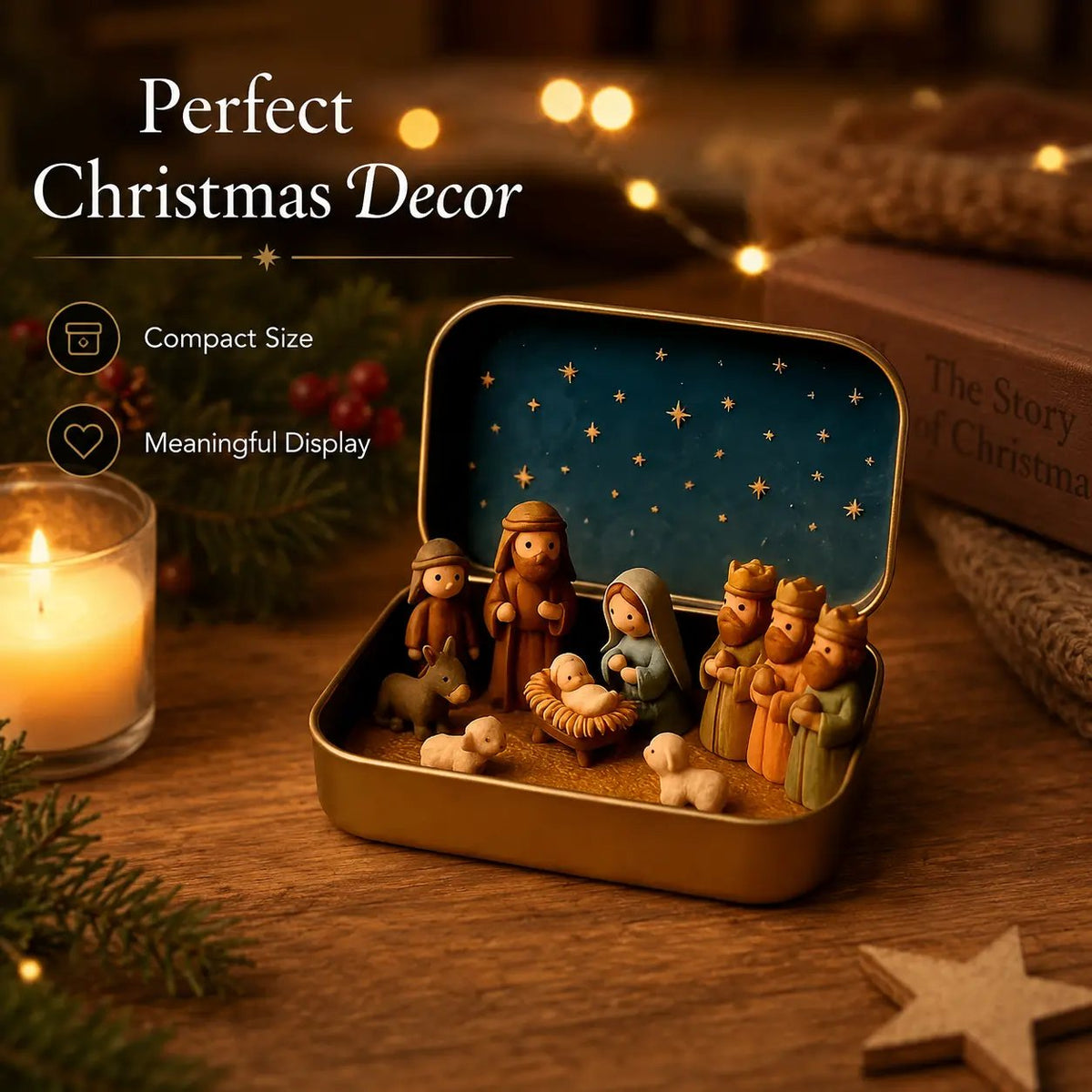 ✨ Mini Nativity Scene in Keepsake Tin – A Little Christmas Story