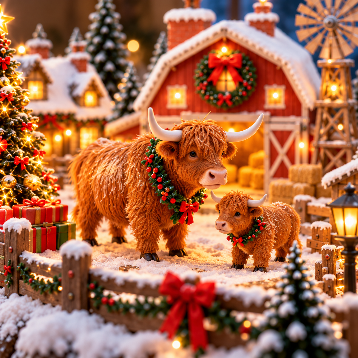 🐮 Animated Highland Cow Christmas Village | Lighted Farmhouse Holiday Décor