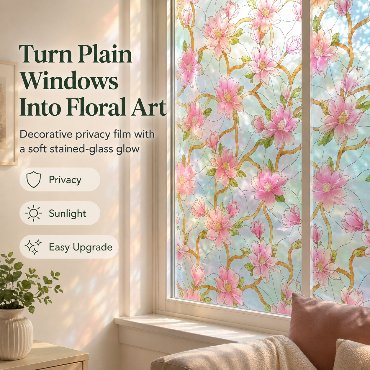 🌸 Floral Stained-Glass Window Privacy Film – Beautiful Privacy With Natural Light