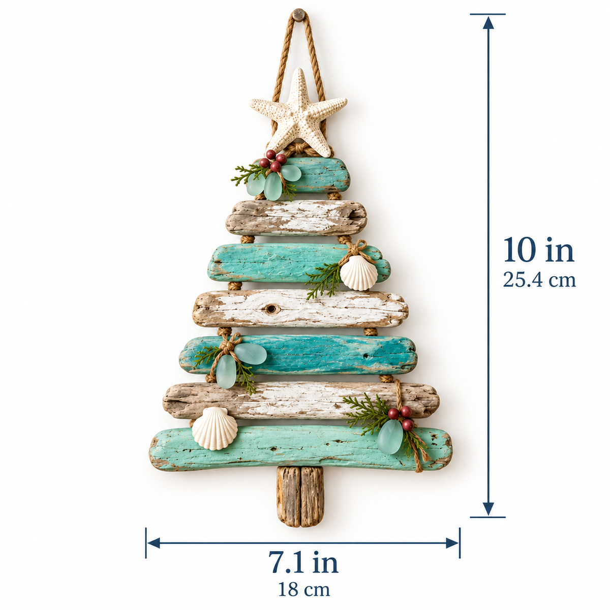 ππ Coastal Christmas Driftwood Tree β Lighted Beach House Wall Decor
