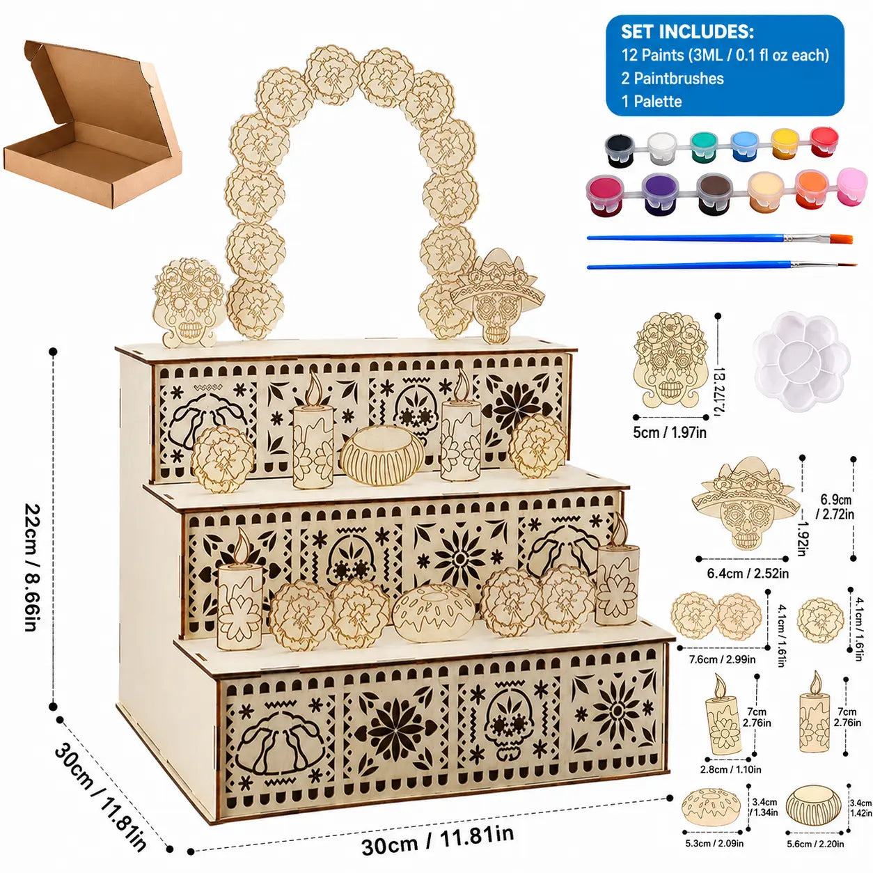 💀3-Tier Mexican Day of the Dead Wooden Altar Display Set🏵️