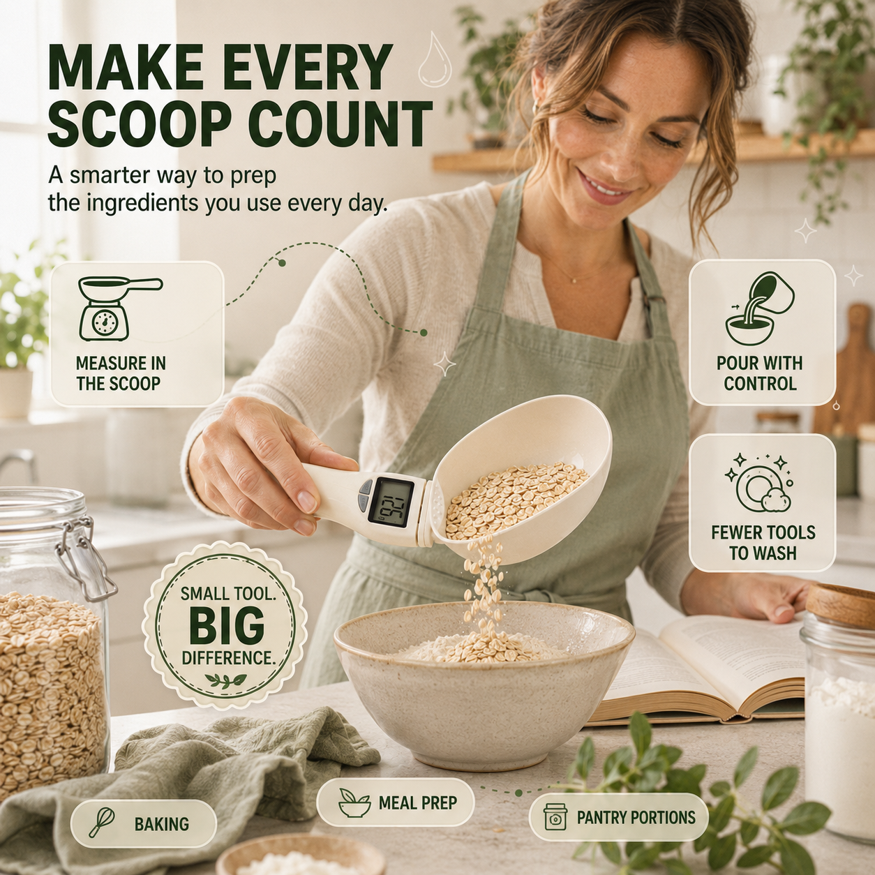 ⚡ 50% OFF Digital Kitchen Scoop Scale – Scoop, Weigh & Pour 🥄