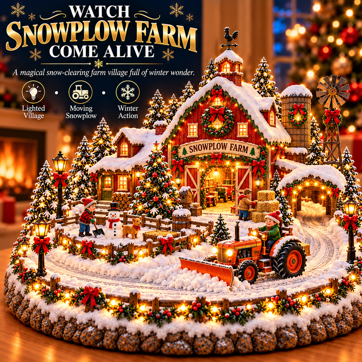 🚜 Animated Christmas Snowplow Farm Village | Lighted Holiday Display