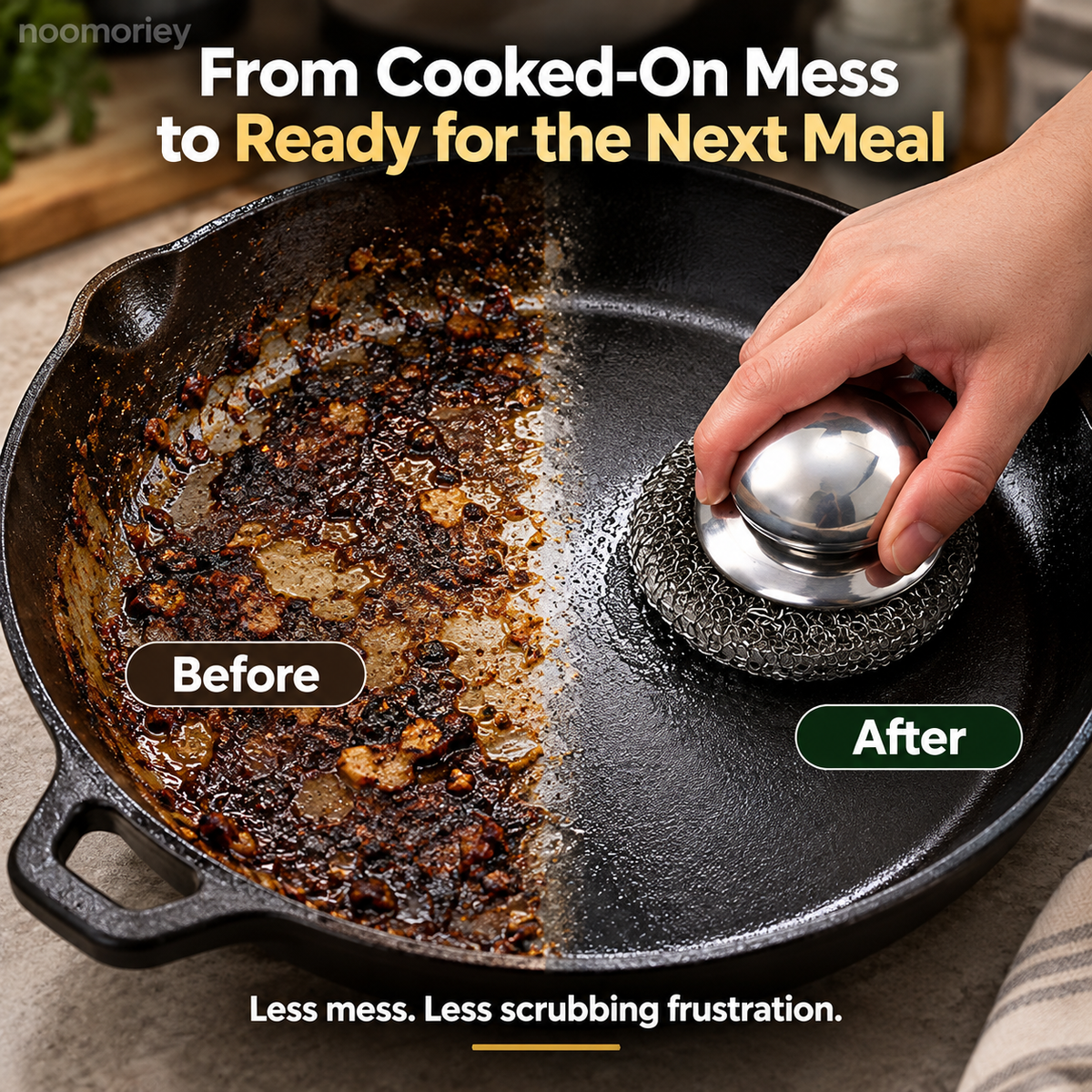 🍳 Heavy-Duty Stainless Steel Cast Iron Cleaner with Comfort Grip Knob