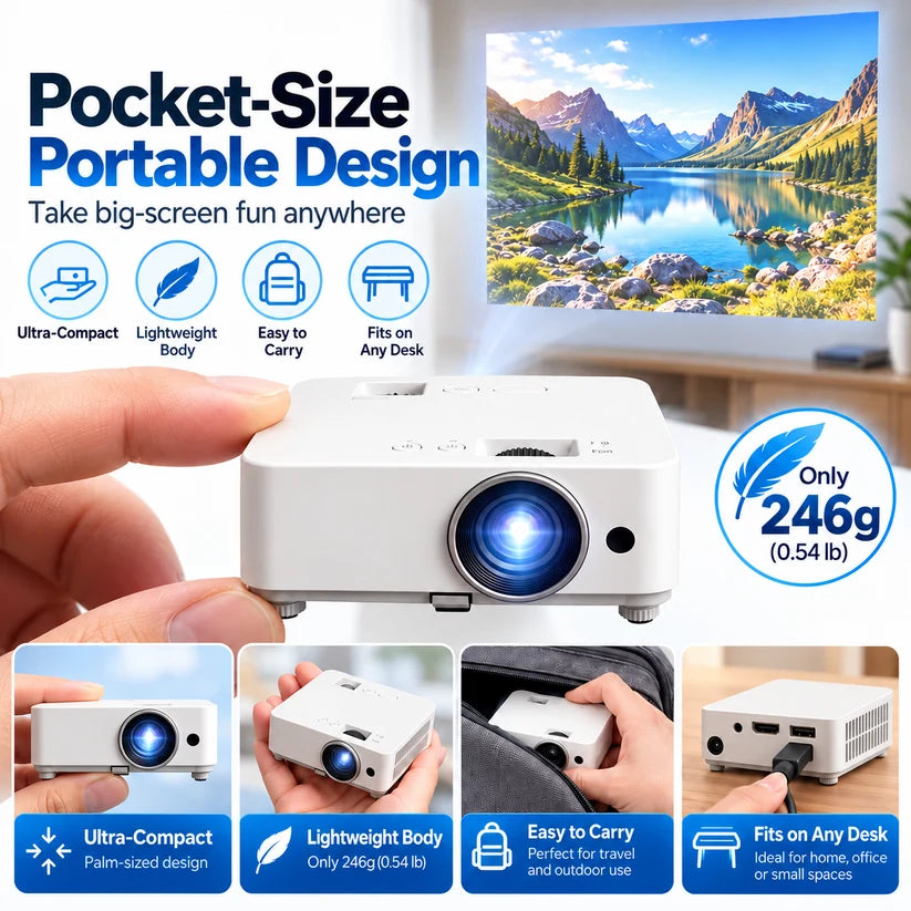 🎬 Portable Mini Projector 📽️ – 100' Big Screen, HDMI & USB, Remote Control Included