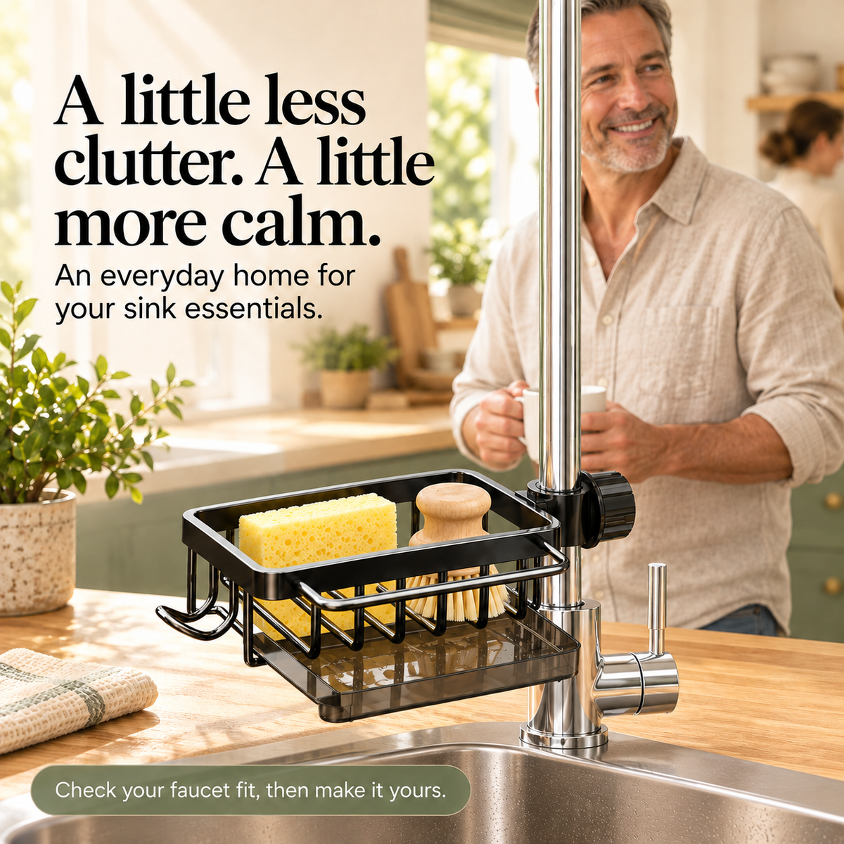 🧽 Faucet-Mounted Sink Caddy with Removable Drip Tray