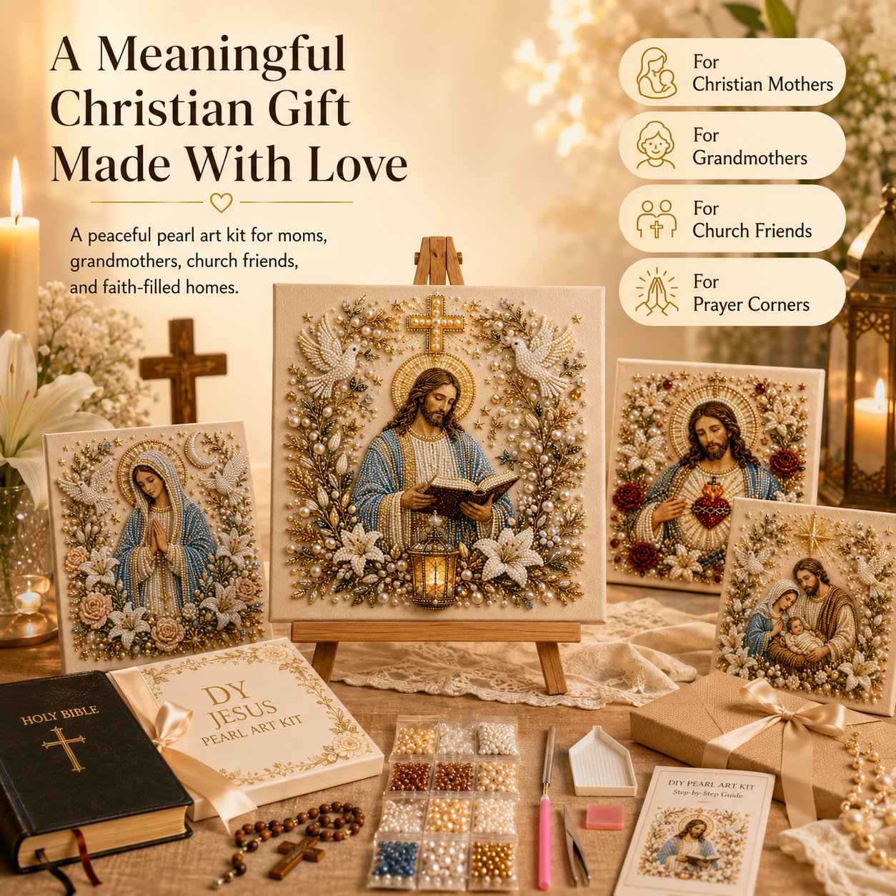 🔥Limited time 70% OFF -✝️ DIY Jesus Pearl Art Kit | 3D Pearl-Style Christian Artwork for Prayer Corners & Faith Gifts