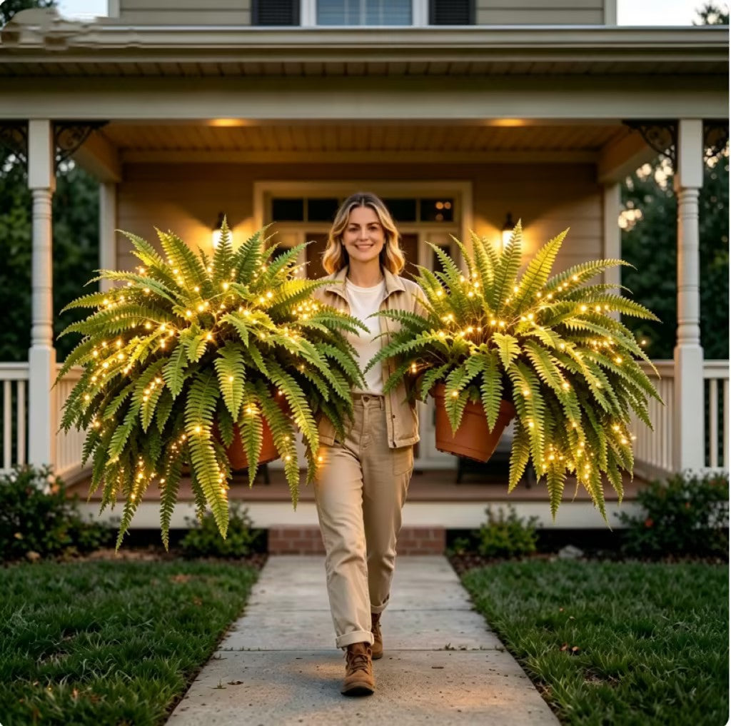 🌿 Glowing Boston Fern with Lights – Zero Water, Zero Mess, 100% Cozy