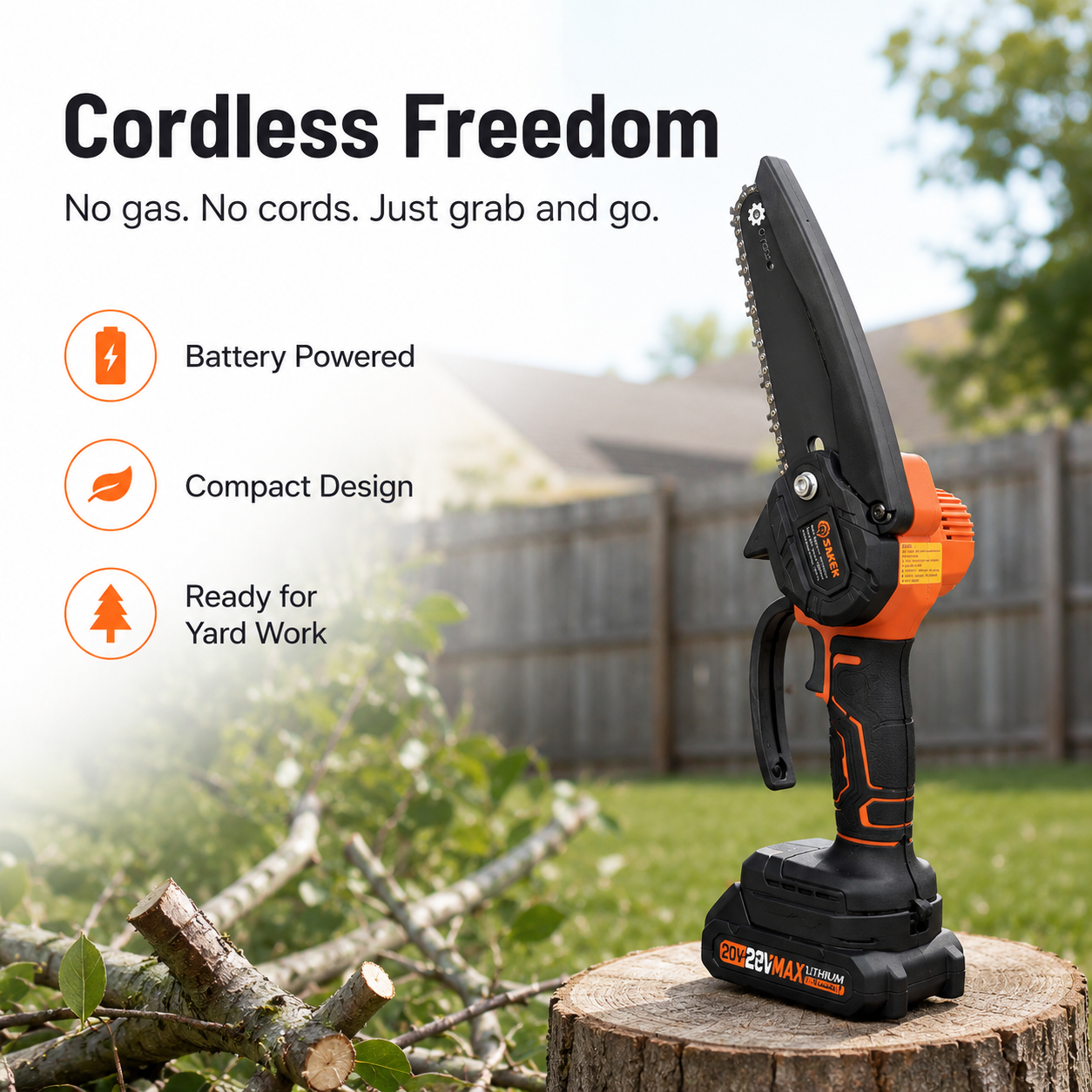 🌿 Cordless Mini Chainsaw – Branch Pruning & Leafy Overgrowth Cleanup Saw