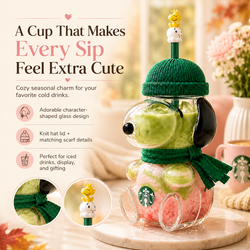 🥤 FALL FAVORITE   | Cute Character Cold Cup – 🎁3D Glass Tumbler with Straw for Iced Coffee, Matcha & Cold Drinks