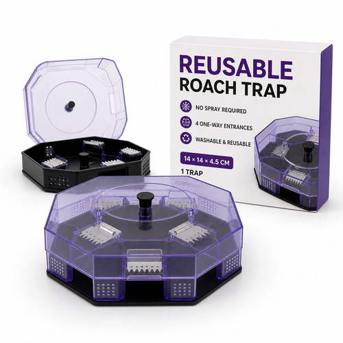 🪳 Reusable No-Spray Roach Trap – 4 One-Way Entrances