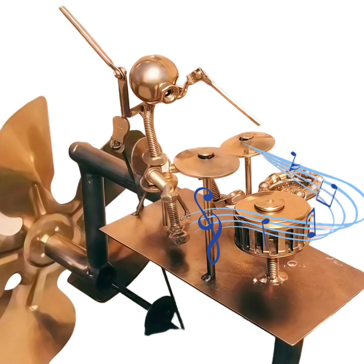 Wind-Powered Metal Drummer Garden Windmill