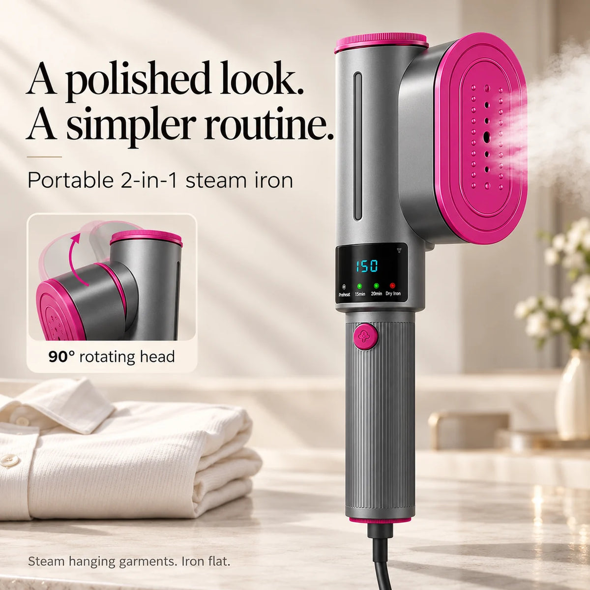 🔥 Portable Steam Iron for Clothes – 15s Fast Heat-Up, Powerful Wrinkle Remover & Travel Garment Steamer