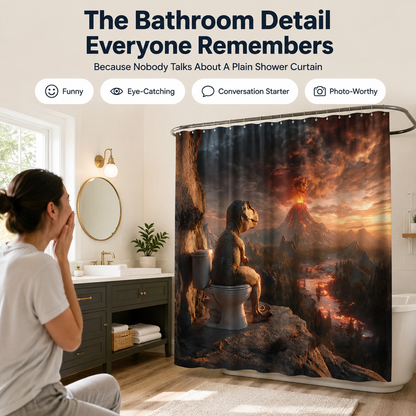 🦖Fun Dinosaur Volcano Bathroom Shower Curtain