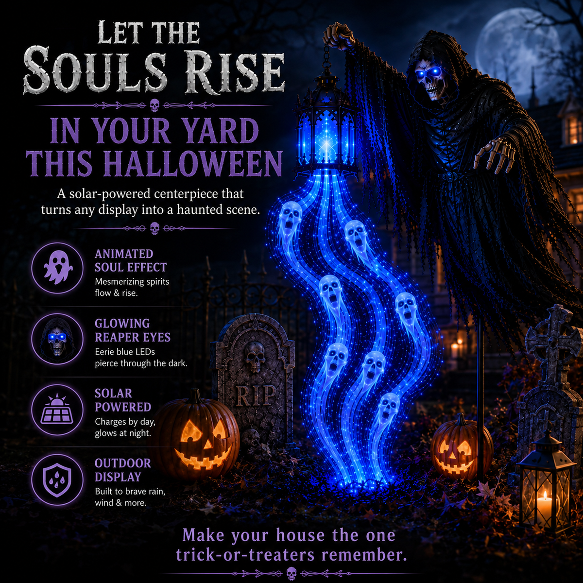 Halloween Soul Harvester solar centerpiece with animated style spirit effect