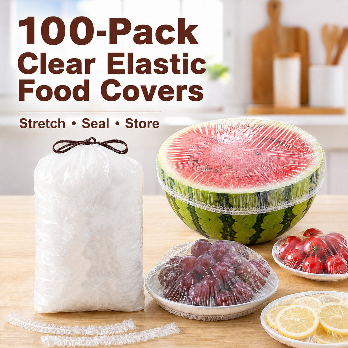 🍽️ 100-Pack Clear Elastic Food Covers – Stretch-to-Fit Covers for Bowls, Plates & Leftovers
