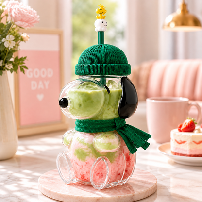 🥤 FALL FAVORITE   | Cute Character Cold Cup – 🎁3D Glass Tumbler with Straw for Iced Coffee, Matcha & Cold Drinks