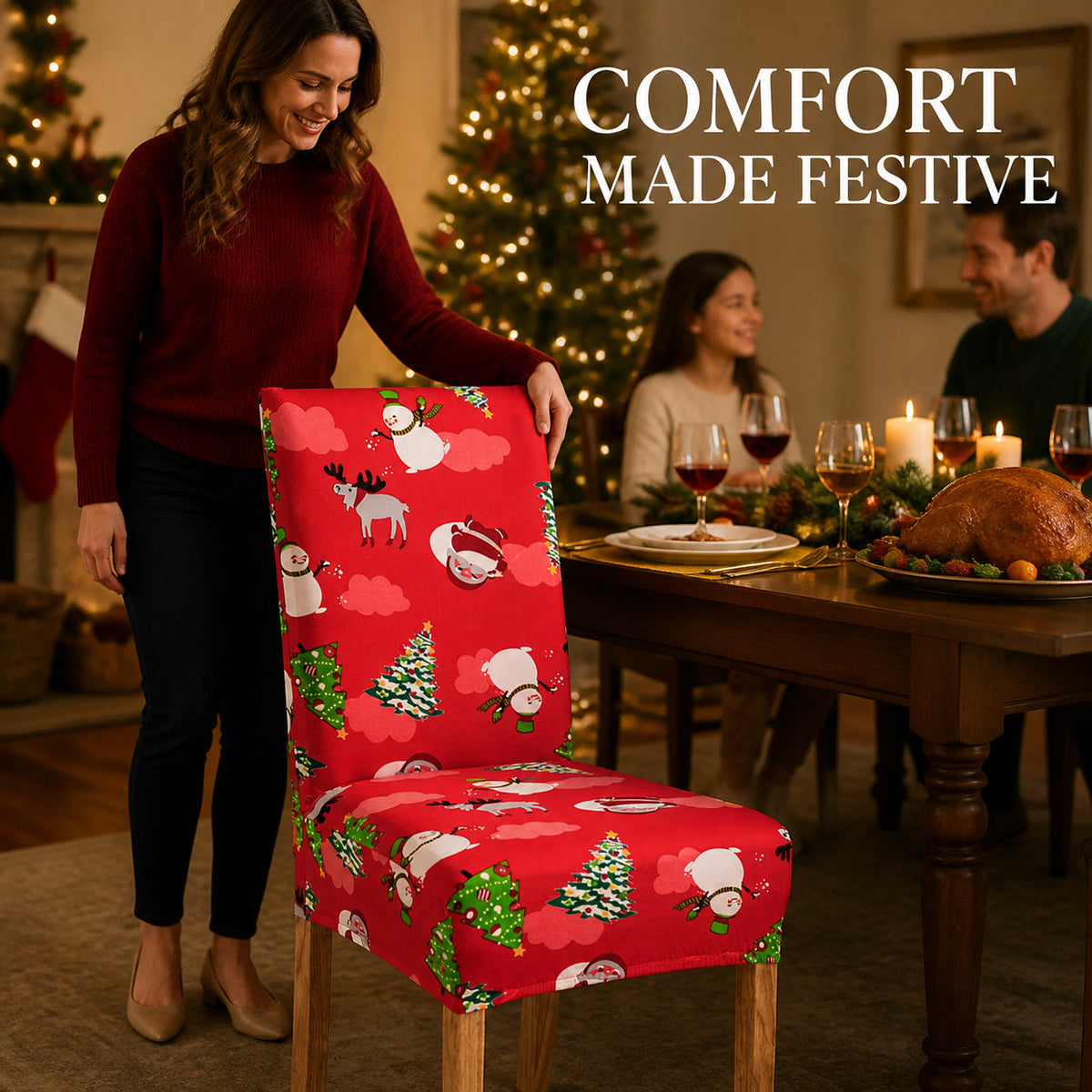 ✨ Christmas Stretch Dining Chair Covers – Instant Holiday Makeover🔥