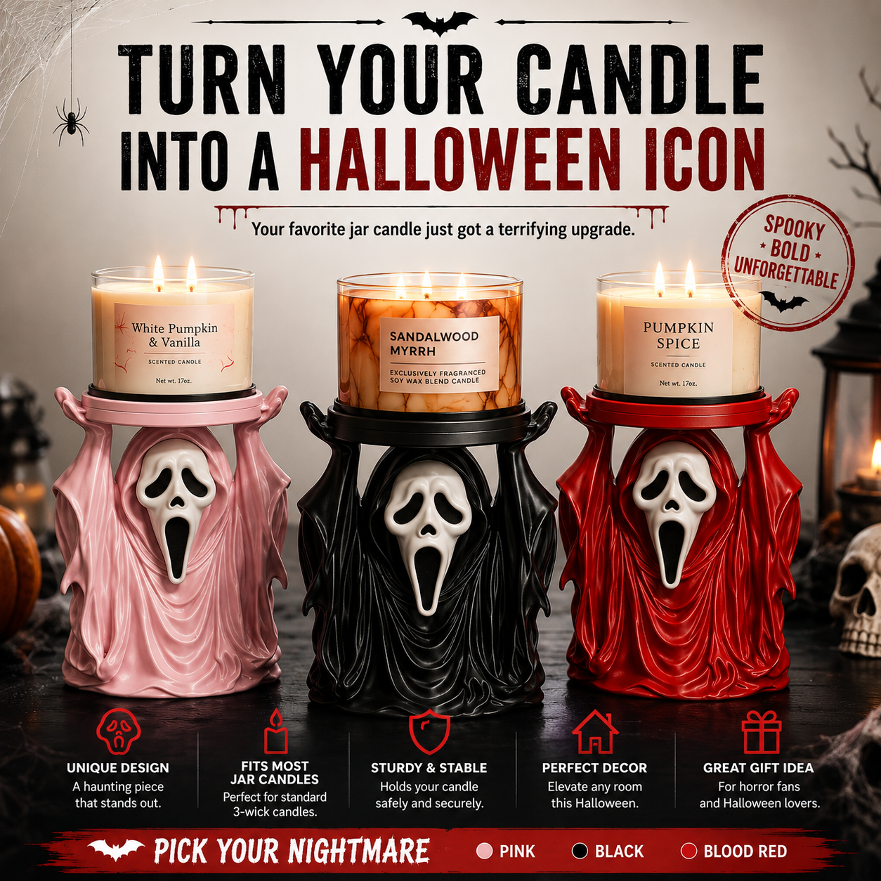 🖤Halloween Ghost Candle Holder – Unique Horror Gift for Candle Lovers & Spooky Decor Fans