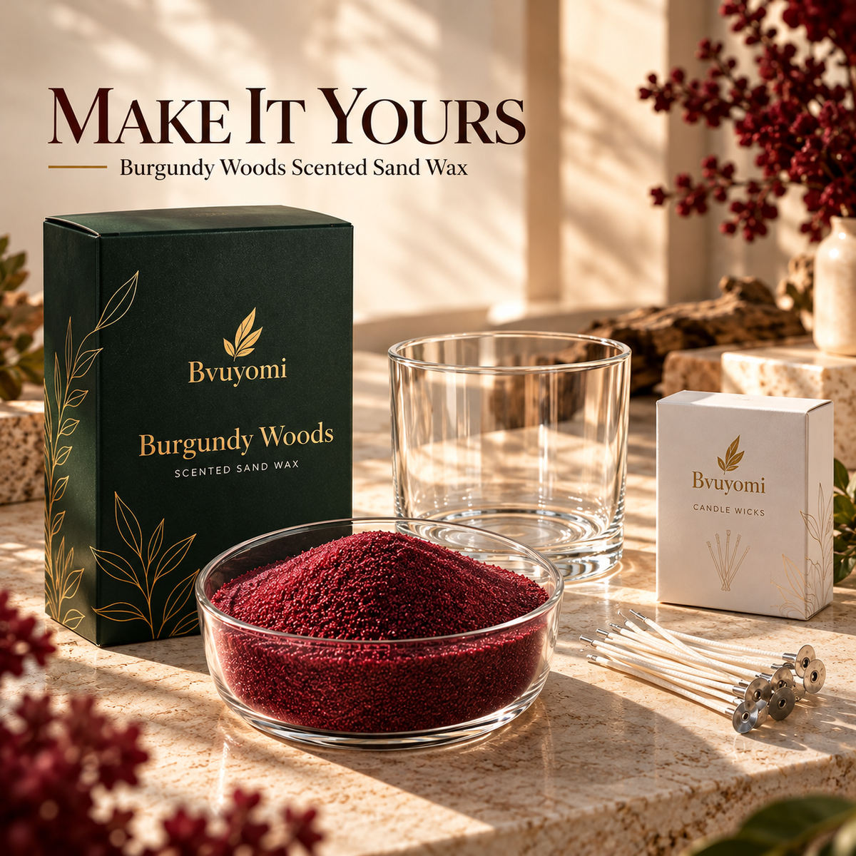 Burgundy Woods Scented Sand Wax 100g+50 candle wicks