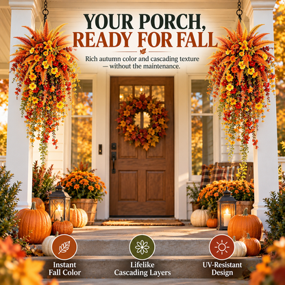 🏡 FALL PORCH FAVORITE | Cascading Artificial Fern Swag – Autumn Hanging Decor for Entryways, Columns & Gates、
