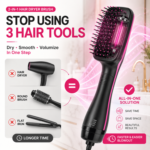 2-in-1 Hot Air Hair Styler Brush – Salon Blowout Volume & Frizz Control Tool