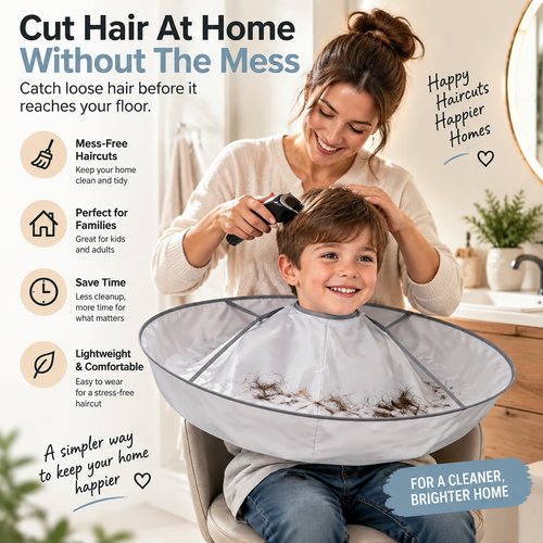 ⭕ Foldable Haircut Catcher Cape – Catch the Hair, Skip the Cleanup