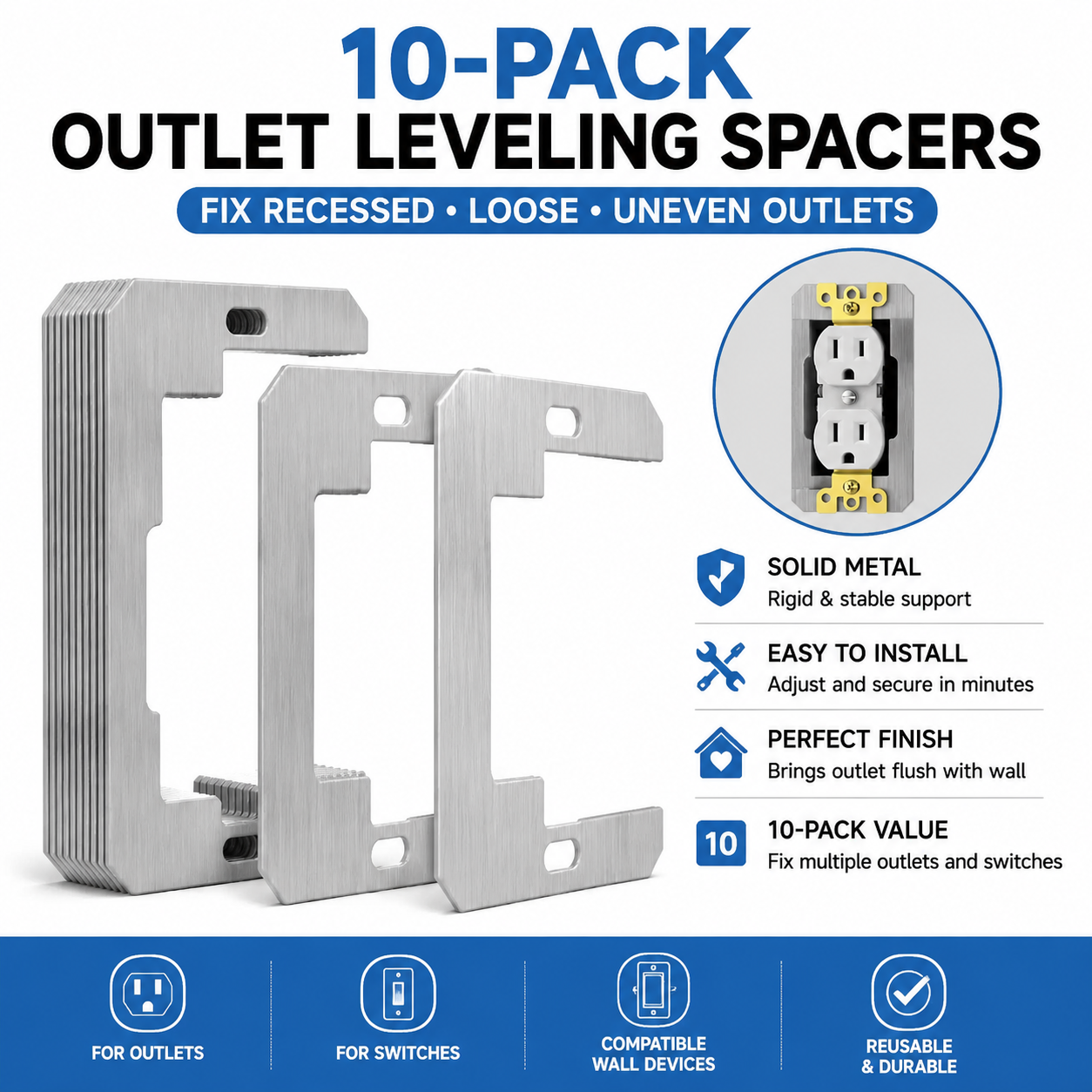 🛠 Outlet Repair Spacers – Easy Fix for Loose, Crooked & Recessed Outlets