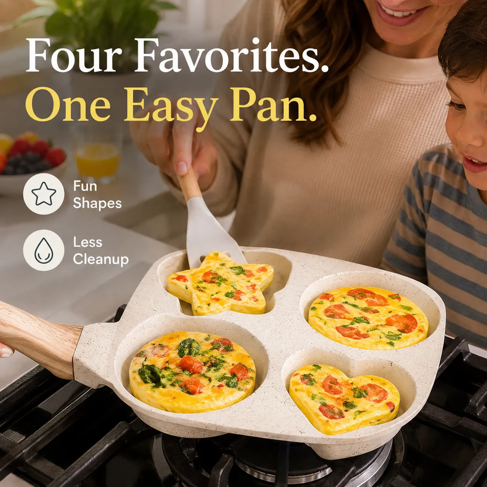 4-in-1 shape breakfast pan with star heart and round wells