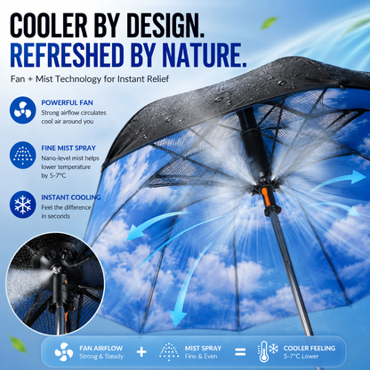Cooling Mist Fan Umbrella | Built-In Fan, Mist Spray & UPF 50+ Protection