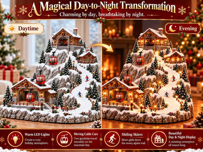Animated Christmas Mountain Cable Car & Ski Village Scene ✨✨